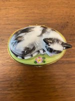 Vintage Limoges Chamart France Sleeping Cat Trinket Box
