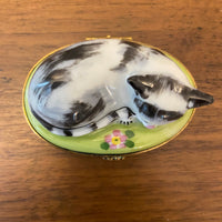 Vintage Limoges Chamart France Sleeping Cat Trinket Box
