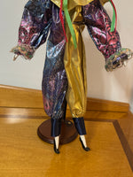 Vintage Porcelain Jester-Clown Doll Music Box with Stand
