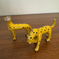 Brass Enameled Cloisonne Cheetah Set of 2 Figurines