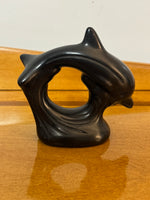 Handmade Burnished Black Ceramic Dolphin Figure
