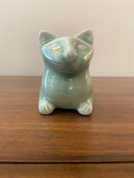 Vintage Celadon Crazed Glaze Ceramic Cat Figurine
