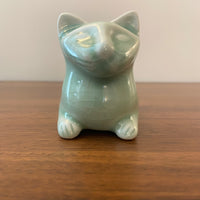 Vintage Celadon Crazed Glaze Ceramic Cat Figurine