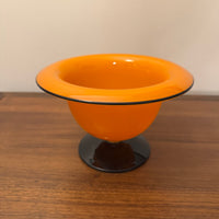 Vintage Czech Glass Halloween Hues Yellow-Orange Black Stem Bowl-Vase