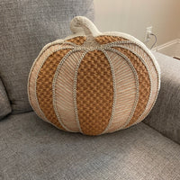 Shabby Chic Canvas Throw Pillow Embroidered Pumpkin Fall- Halloween Decor