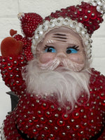 Vintage Hong Kong Flocked Push Pin Bead Santa & Mrs. Claus Christmas Ornament Set
