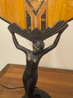 Art Deco Style Lamp Lady with Fan Shaped Shade
