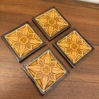 Vintage Ceramic Floral Majolica Style Tile Coaster Set of 4