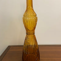Vintage MCM Amber Glass Bottle Decanter Striped and Swirl Garland Design