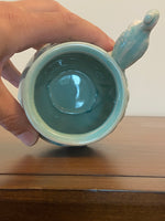 Peacock Bird Figural Ceramic Mug – Blue Green Iridescent Crackle Glaze
