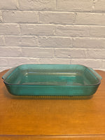 Pyrex Vintage Aqua Glass Oven Baking Pan Basket Woven Design 3QT-3L

