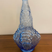 Vintage MCM Blue Glass Bottle Decanter Grapes Design