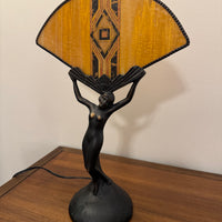 Art Deco Style Lamp Lady with Fan Shaped Shade