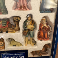 Vintage Holiday Time Porcelain Nativity Set of 12 Pieces