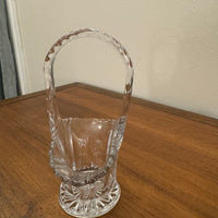 Vintage Crystal Glass Basket Vase Cut-Etched Design Daisy Flower Pattern