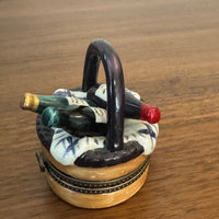 Vintage Porcelain Trinket Box Wine Bottles Basket Shaped