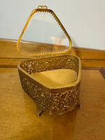 Vintage Filigree Gold-tone Footed Trinket Jewelry Box
