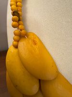 Vintage Yellow Flat Beaded Statement Necklace Fashion Jewelry
