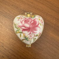 Vintage Small Porcelain Heart Shaped Jewelry Trinket Box