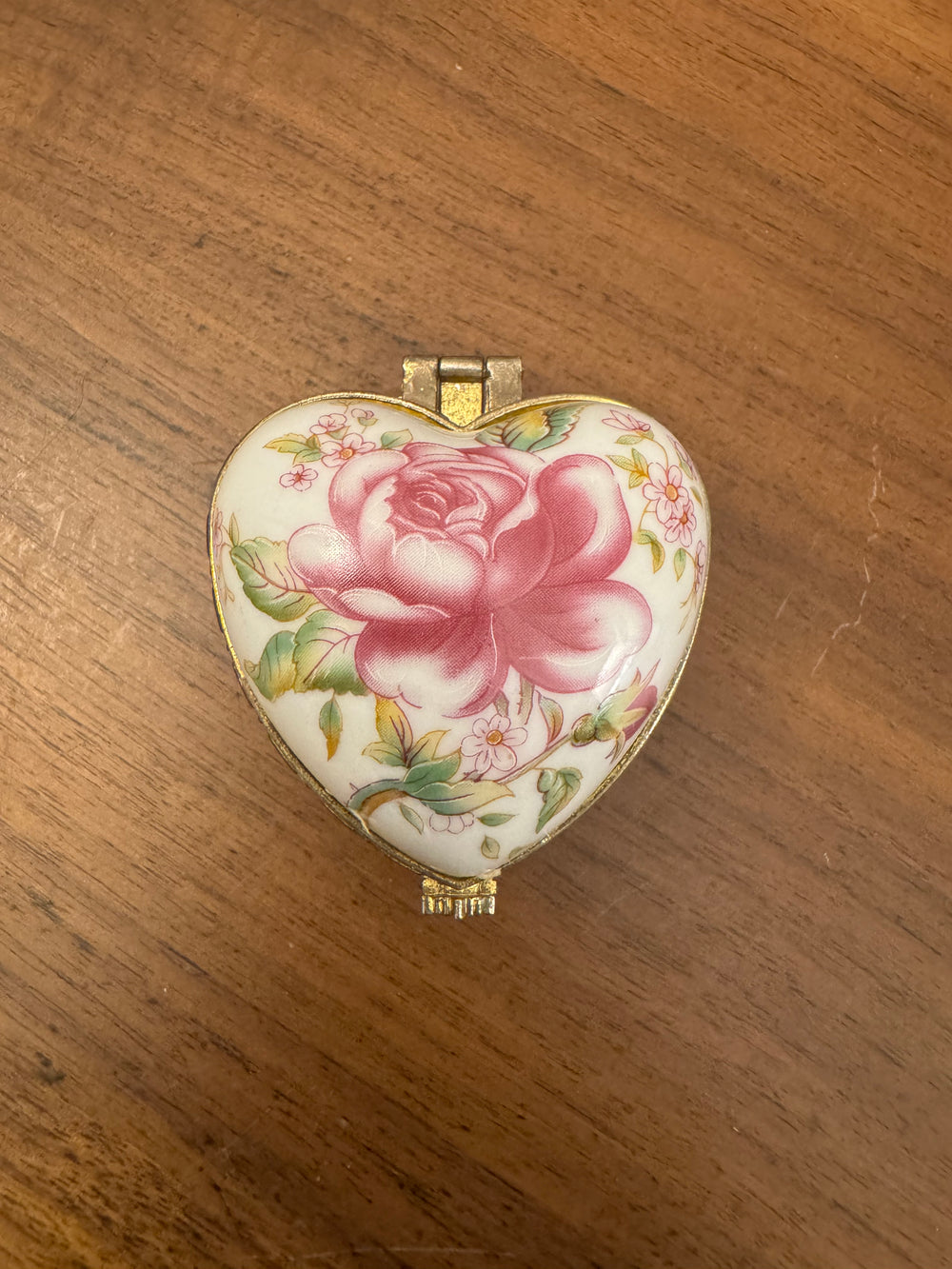 Vintage Small Porcelain Heart Shaped Jewelry Trinket Box