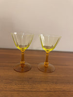Vintage Amber-tone Stemmed Uranium Glass Goblet Set of 2
