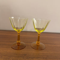 Vintage Amber-tone Stemmed Uranium Glass Goblet Set of 2