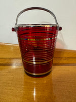 Vintage Art Deco Red Ruby Glass Ice Bucket and 3 Cocktail Glasses Set

