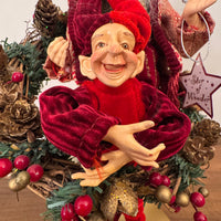 Santa Playing-Dancing The Hula Hoop Wreath with an Elf Holiday Figure Decor