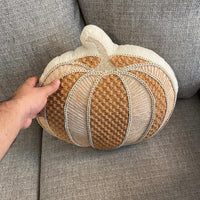 Shabby Chic Canvas Throw Pillow Embroidered Pumpkin Fall- Halloween Decor