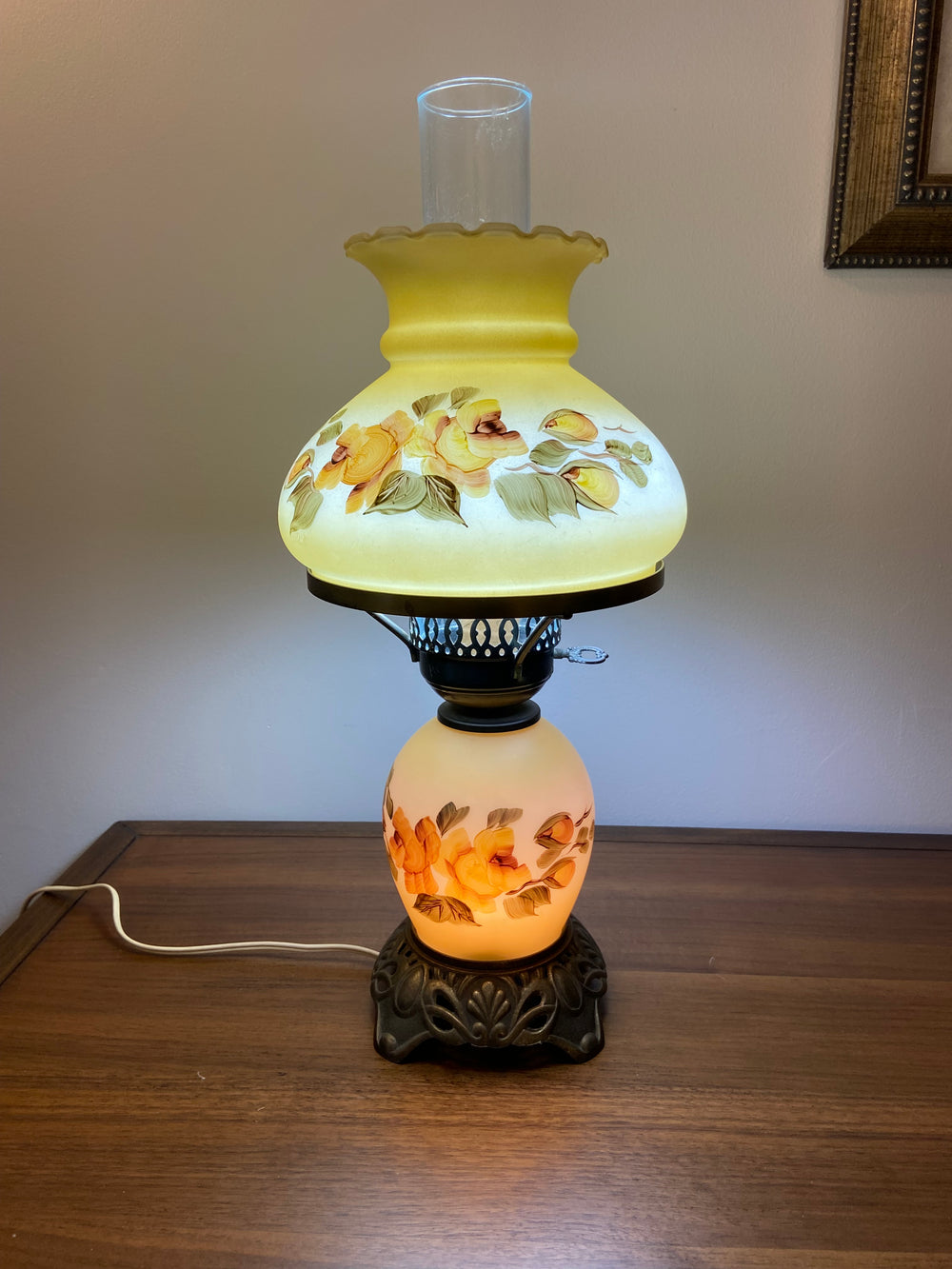Vintage Accurate Casting Hand Painted Floral Hurricane Lamp
