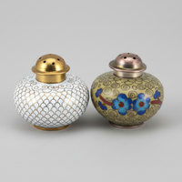 Vintage Brass-Copper Cloisonne Salt-Pepper Shakers Set

