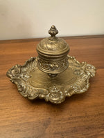 Antique Ornated Solid Brass Inkwell
