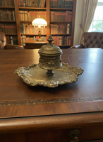 Antique Ornated Solid Brass Inkwell
