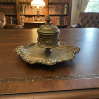 Antique Ornated Solid Brass Inkwell