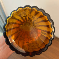 Vintage MCM Amber Glass Bottle Decanter Striped and Swirl Garland Design