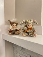 Vintage Mini Jester Porcelain Fabric Doll Set of 2
