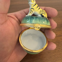 Vintage Porcelain Trinket Box Tiger Shaped