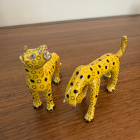 Brass Enameled Cloisonne Cheetah Set of 2 Figurines
