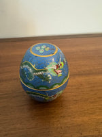Vintage Chinese Cloisonné Trinket Box Egg Shaped with Dragons
