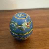 Vintage Chinese Cloisonné Trinket Box Egg Shaped with Dragons