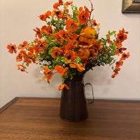 Fall Faux Silk Flower Bouquet with Tin Pitcher