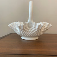 Vintage Milk Glass Fenton Ruffled Basket Bowl