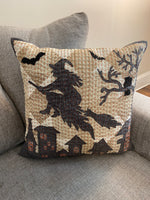 Quilt Patchwork Throw Pillow Halloween Decor Flying Witch
