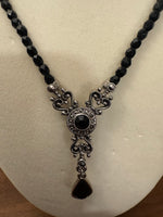 1928 Brand Black Glass Rhinestone Pendant Necklace Jewelry
