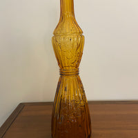 Vintage MCM Amber Glass Bottle Decanter Striped and Swirl Garland Design