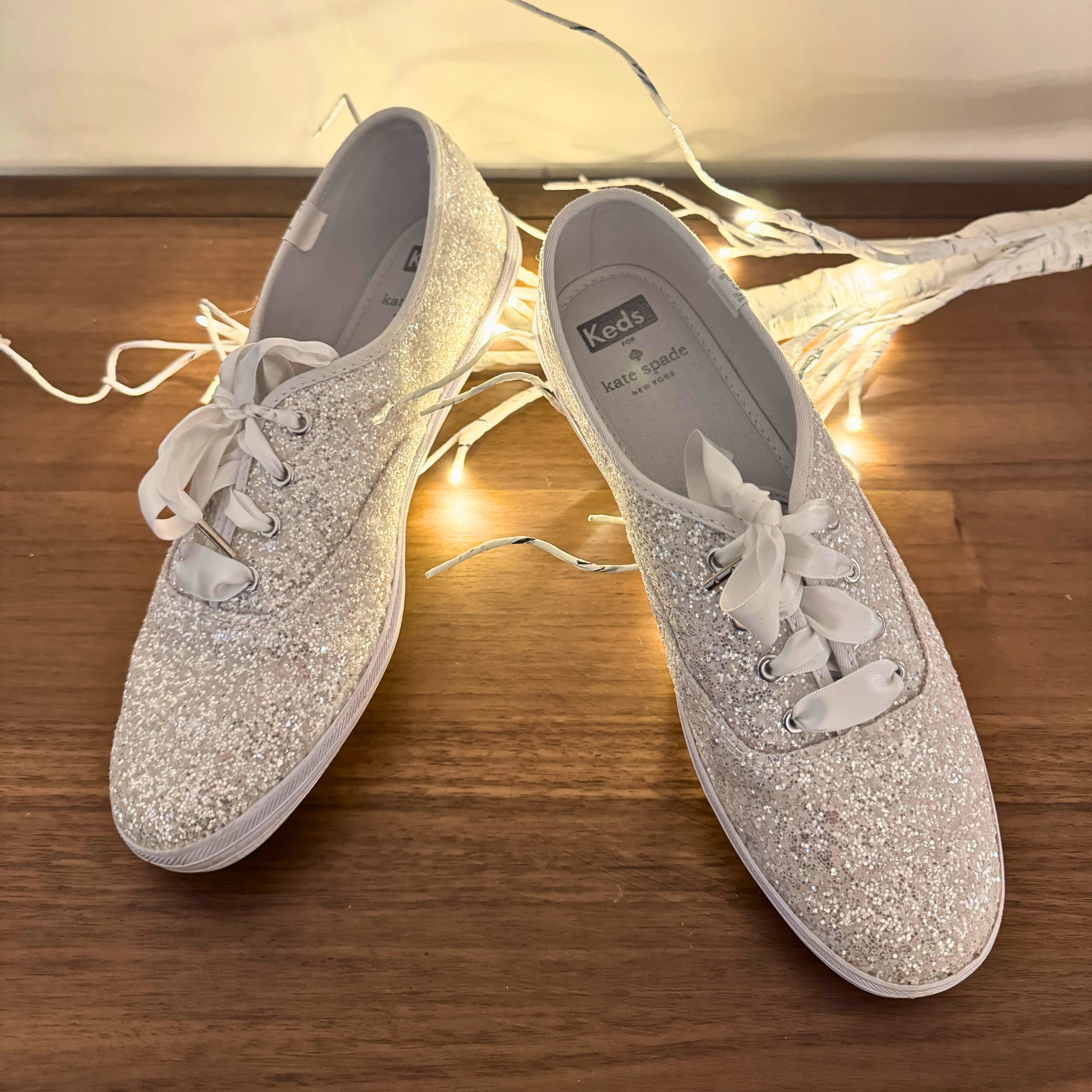 Glitter White Silver Canvas Sneakers Keds for Kate Spade NY Size 8