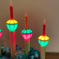 Vintage Christmas Candolier 5 Lights Tinsel Branches-Ornaments