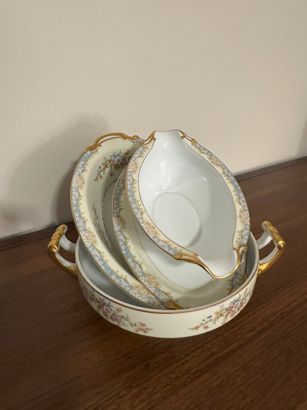 Vintage Noritake-Naomi Porcelain Gravy-Oval-Serving Bowl Set of 3