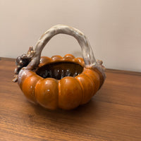 Ceramic Glazed Fall Hues Pumpkin Basket Bowl