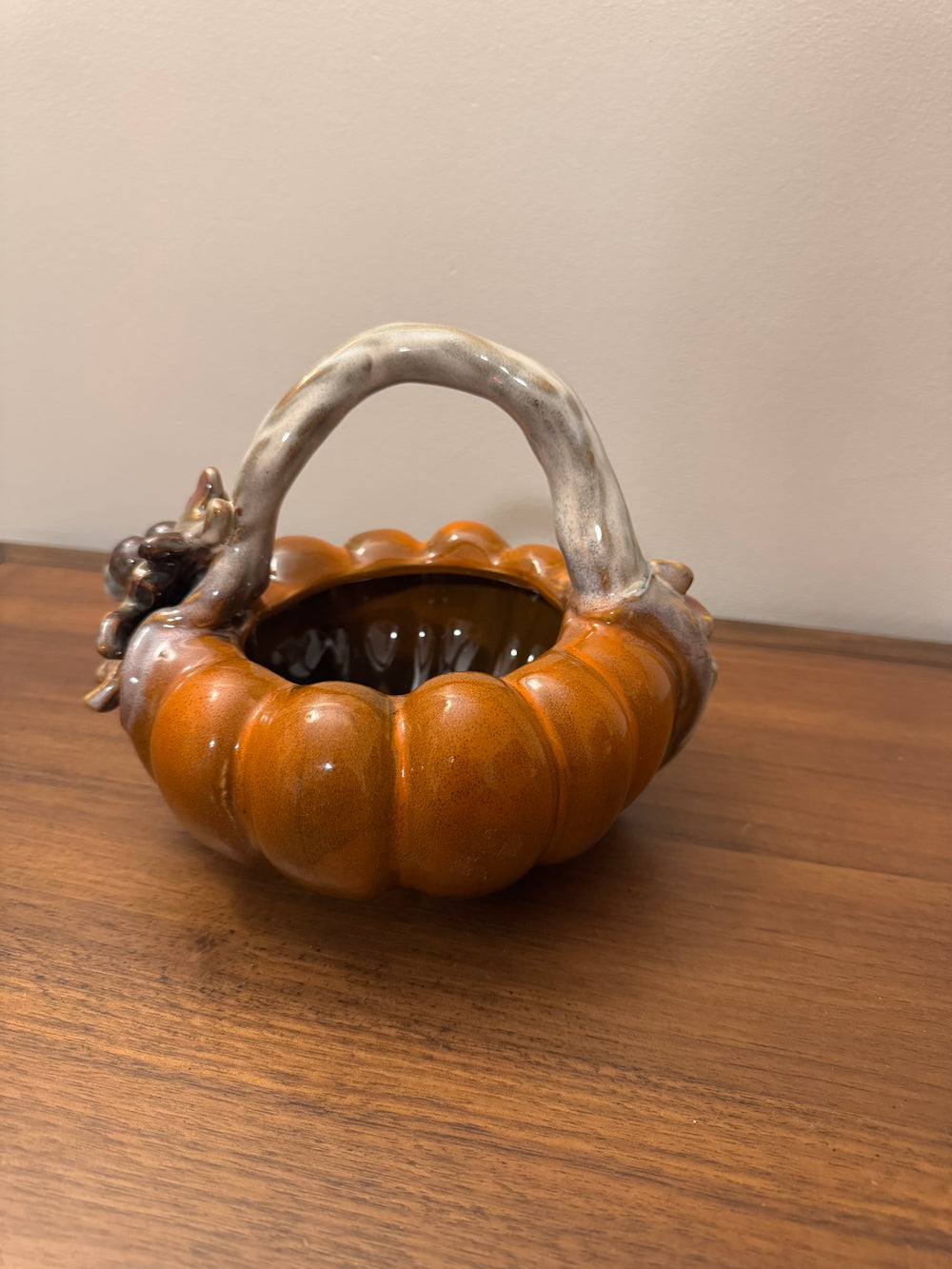 Ceramic Glazed Fall Hues Pumpkin Basket Bowl